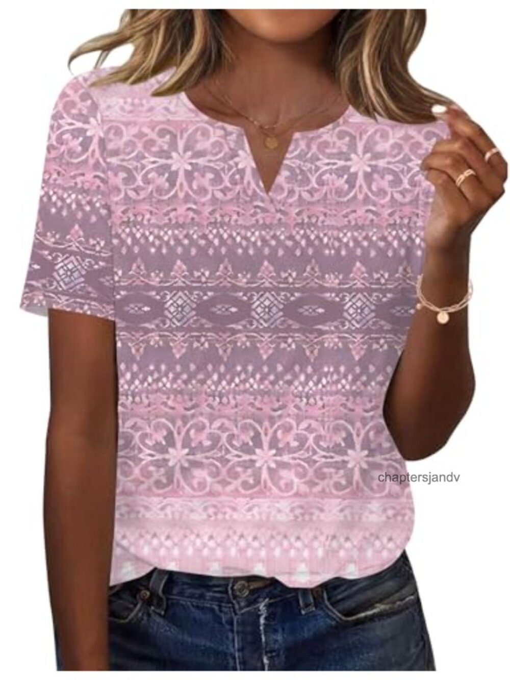 Women's Short Sleeve V-Neck T-Shirt Blouse Soft Stretch Loose Fit Casual